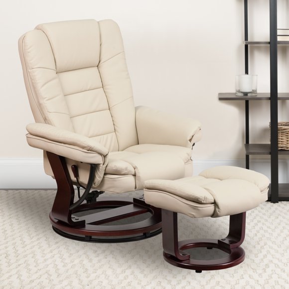 Flash Furniture Contemporary LeatherSoft Recliner with Horizontal Stitching and Ottoman Beige