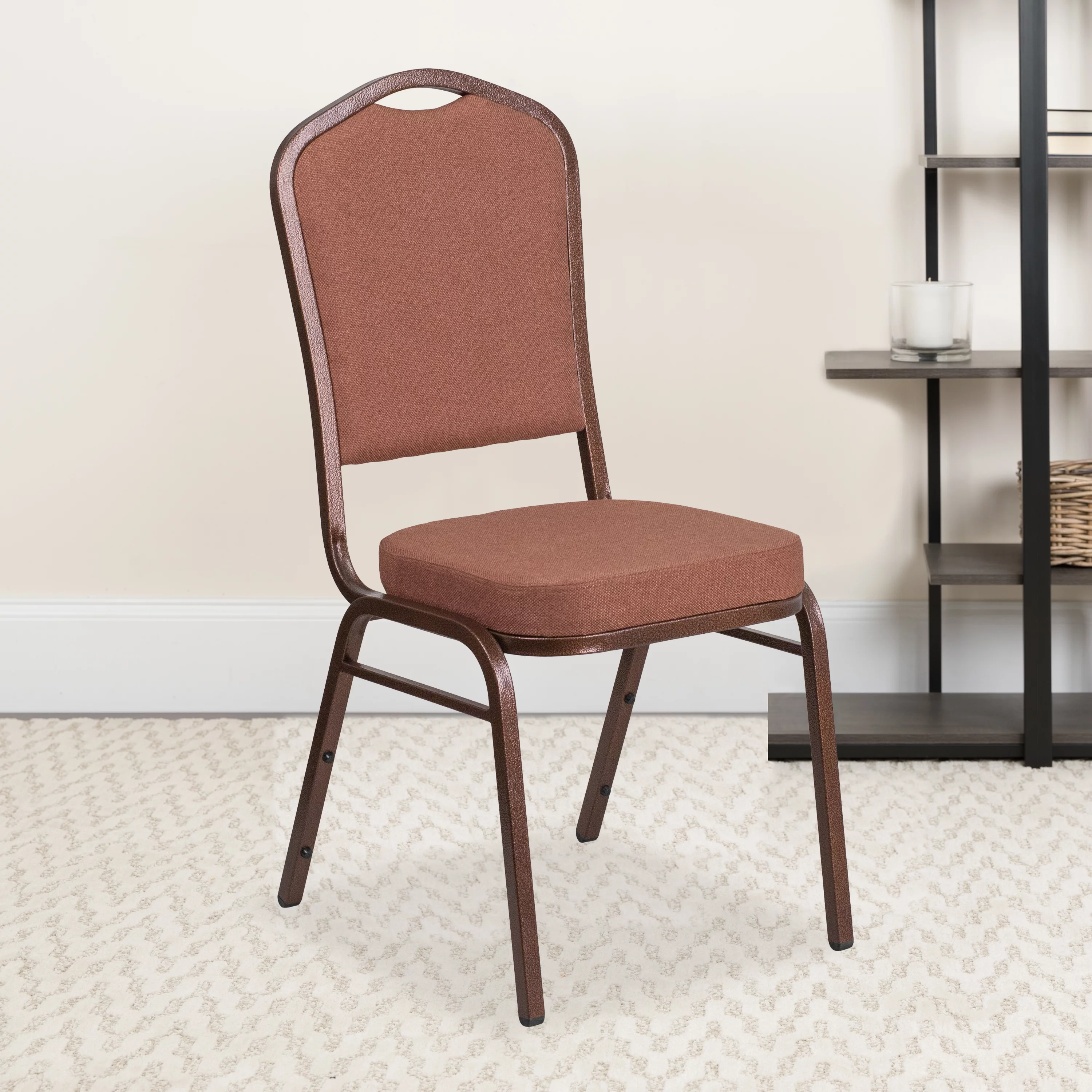 Flash Furniture HERCULES Series Crown Back Stacking Banquet Chair in Brown Fabric - Copper Vein Frame