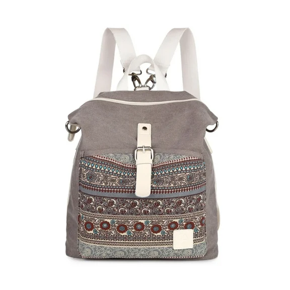 Forestfish Boho Backpack Purse for Women Canvas Rucksack Shoulder Bag Gray Travel Backpack for Women