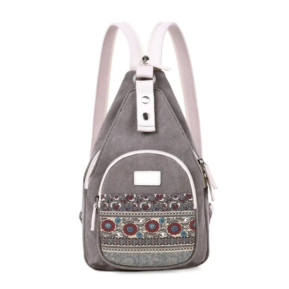 Forestfish Sling Backpacks for Women Mini Backpack Casual Crossbody Shoulder Bag Small Canvas Backpack Purse Gray