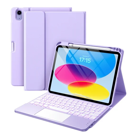 Funbiz iPad 10th Generation Case with Keyboard 7 Color Backlit Detachable Keyboard Case Cover with Pencil Holder for Apple iPad 10th Gen 10.9 inch