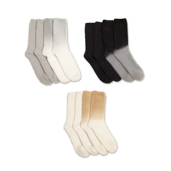 Fuzzy Babba Luxe, Women's Fashion Brushed Ombre Crew Socks, 6-Pack, Size 4-10