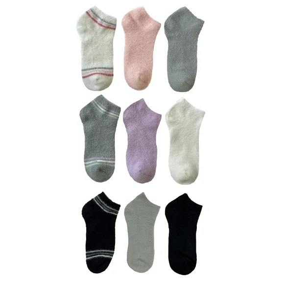 Fuzzy Babba Luxe, Women's Fashion Brushed Striped Shorty Socks, 9-Pack, Size 4-10