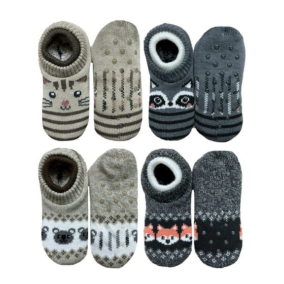 Fuzzy Babba, Women's Critter Single Cuffer Knit Slipper Socks, 4-Pack, Size 4-10