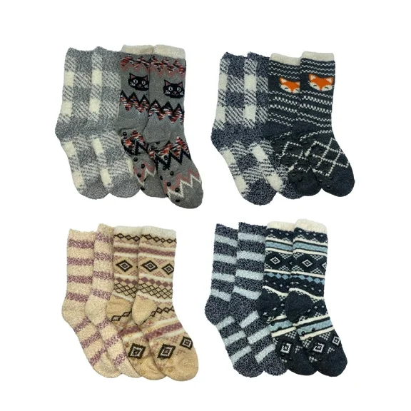 Fuzzy Babba, Women's Fashion Popo Cabin Crew Slipper Socks, 8-Pack, Size 4-10
