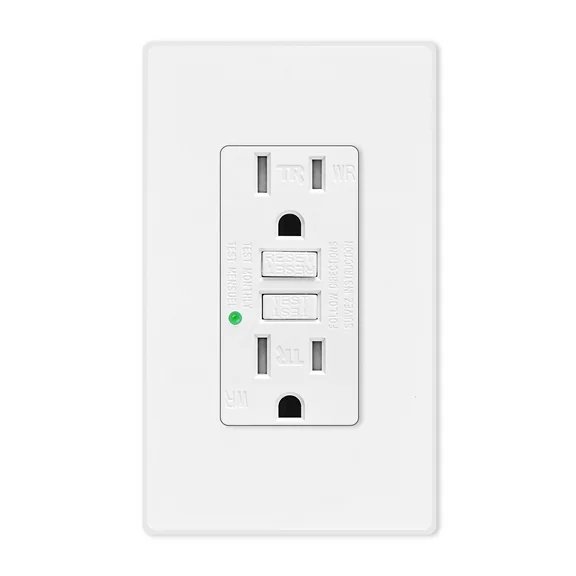 GFCI Plugs Greencycle 15amp Weather Resistant GFCI Outlet, Tamper Resistant GFI Receptacle with LED Indicator, Decor Wall Plate and Screws Included, ETL Certified, White