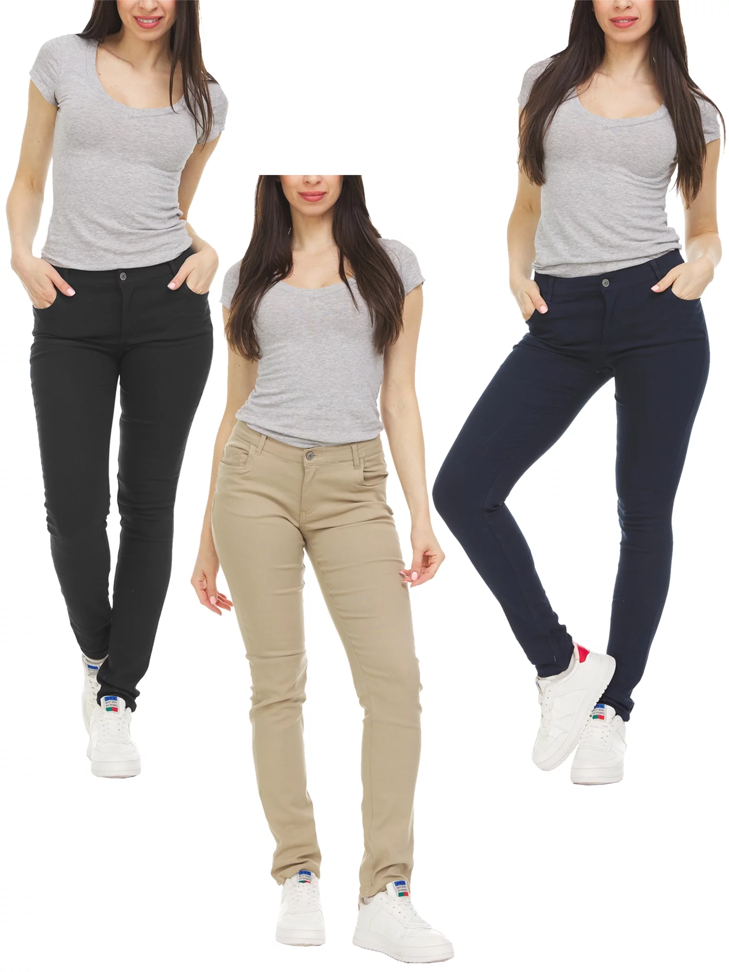 Galaxy By Harvic 3-Pack Women's Super Stretchy Skinny 5-Pocket Uniform Soft Chino Pants