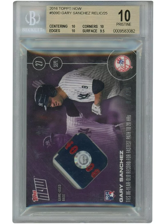 Gary Sanchez New York Yankees 2016 Topps Now Game Used Base #509-D #7/25 BGS Authenticated 10 Trading Card - Fanatics Authentic Certified