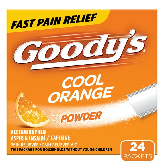 Goody's Extra Strength Headache Powder, Cool Orange Flavor, 24 Powder Sticks