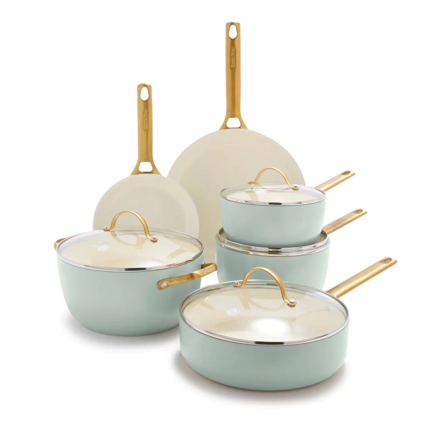 GreenPan Reserve Ceramic Nonstick 10-Piece Cookware Set | Julep with Gold-Tone Handles