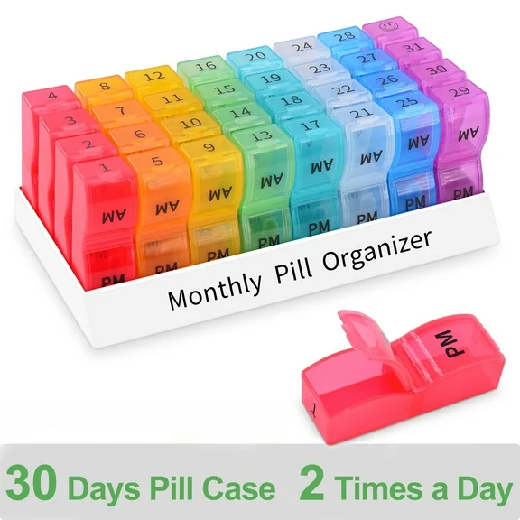 Greencycle 30 Day Pill Organizer 2 Times a Day Monthly Pill Case, BPA Free one Month Pill Box AM PM, Small Compartments to Hold Vitamins, Cod Liver Oil, Fish Oil, Supplements and Medication