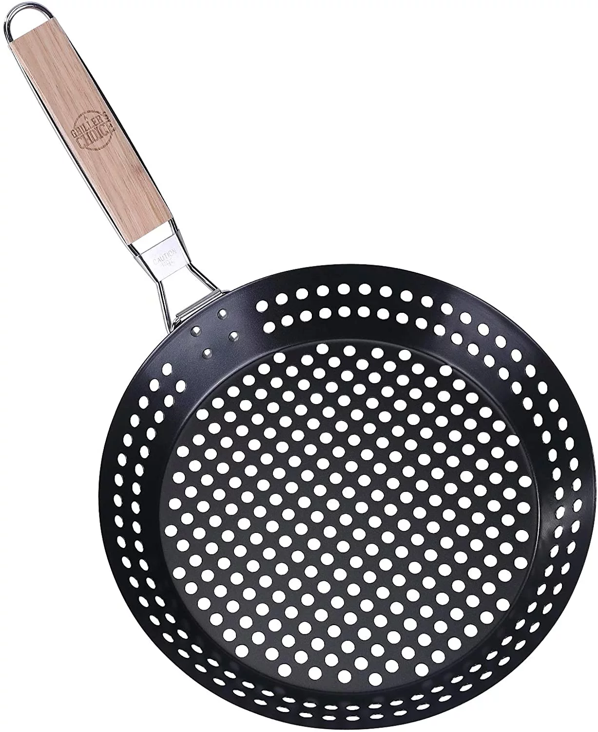 Griller's Choice Grill Basket - Large Non-Stick Commercial Skillet With Handle For Outdoor Grilling