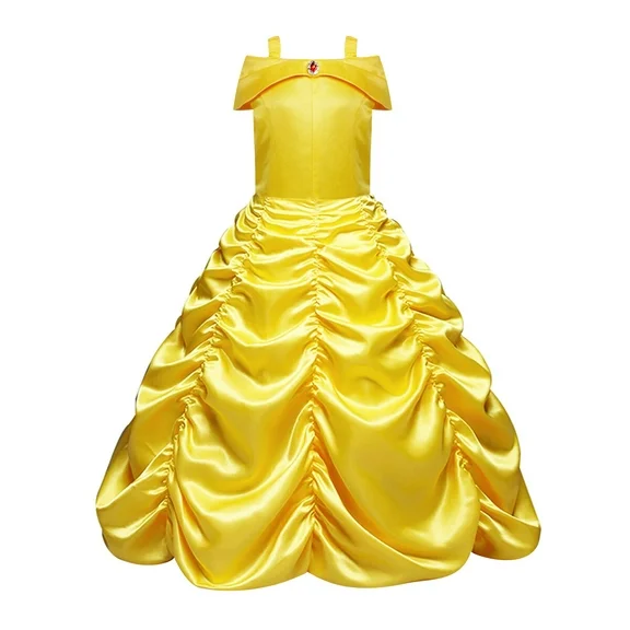 HAWEE Princess Belle Costume for Girls Layered Off Shoulder Beauty Birthday Party Pirncess Dresses