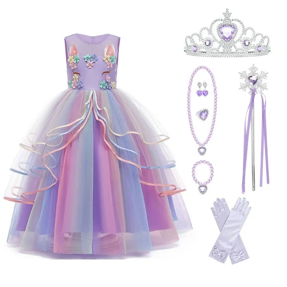 HAWEE Princess Girl Dress Long Tulle Gown Flower Girls Unicorn Dress