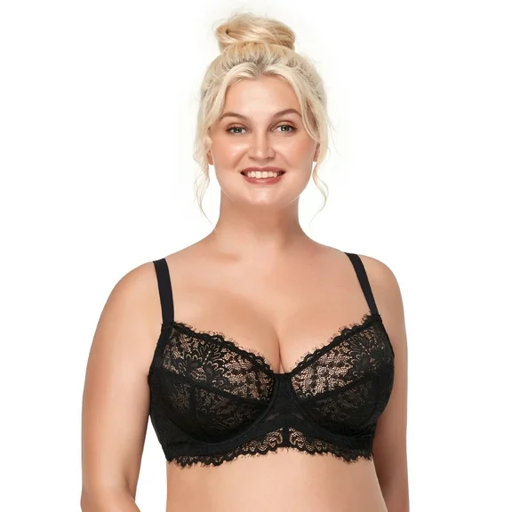 HSIA Minimizer Bra for Women - Plus Size Bra with Underwire Woman's Full Coverage Lace Bra Unlined Non Padded Bra,Black,46D