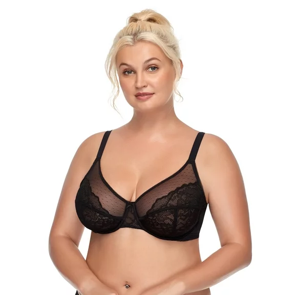 HSIA Plus Size Bras for Women Full Coverage Back Fat Underwire Unlined Bras Black 36C