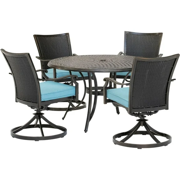 Hanover Traditions 5-Piece Outdoor Furniture Patio Dining Set, Cast Aluminum Chairs, 48" Round Table