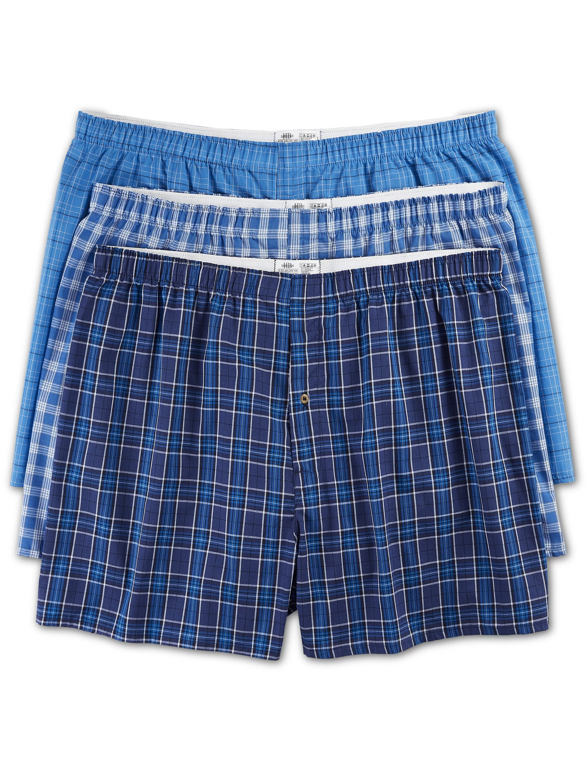 Harbor Bay by DXL Big and Tall Men's Plaid Woven Boxers, Blue, 2XL, Pack of 3