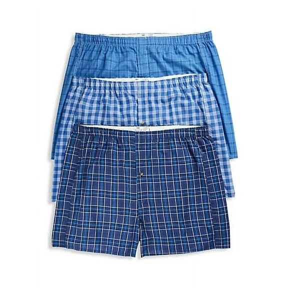 Harbor Bay by DXL Men's Big and Tall  Big and Tall Men's Plaid Woven Boxers, Blue, 1XL, Pack of 3 Blue 1XL