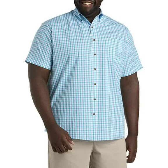 Harbor Bay by DXL Men's Big and Tall Easy-Care Check Sport Shirt Blue Teal 7XLT