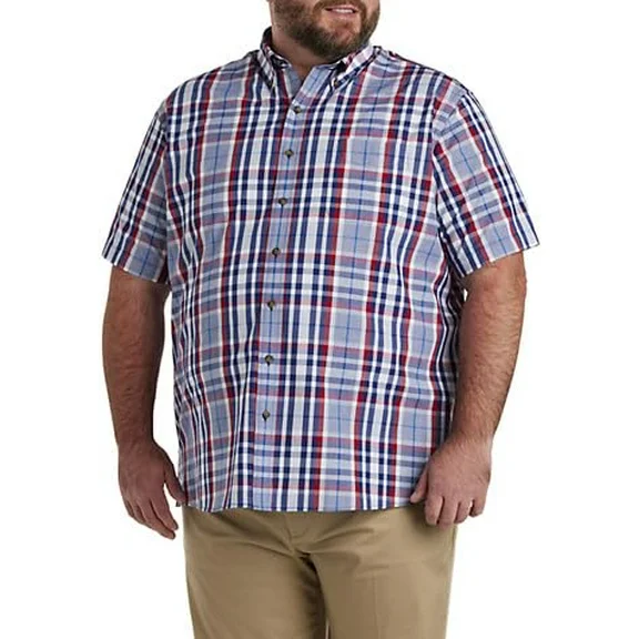 Harbor Bay by DXL Men's Big and Tall Easy-Care Large Plaid Sport Shirt Navy-Red 4XL