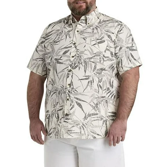 Harbor Bay by DXL Men's Big and Tall Easy-Care Leaf Print Sport Shirt Cream Grey 4XLT