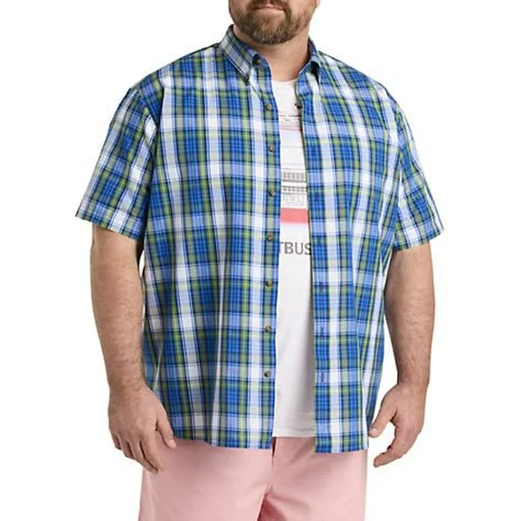 Harbor Bay by DXL Men's Big and Tall Easy-Care Multi Plaid Sport Shirt Blue Multi 3XL