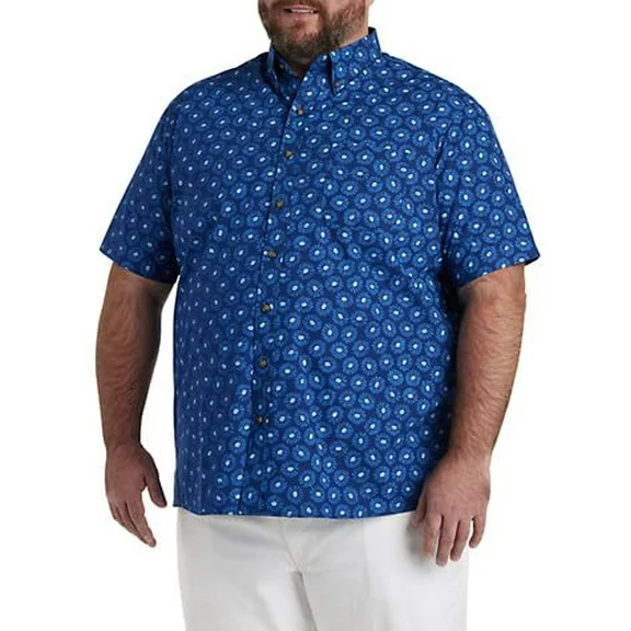 Harbor Bay by DXL Men's Big and Tall Easy-Care Tonal Floral Sport Shirt Tonal Blue 5XLT