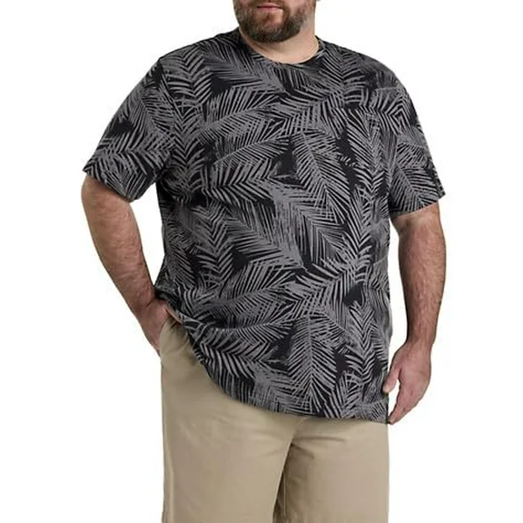 Harbor Bay by DXL Men's Big and Tall Moisture-Wicking Leaf Print T-Shirt Black Grey 6XLT