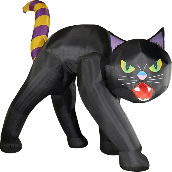 Haunted Hill Farm 9.8 Ft. Inflatable Halloween Cat with LED Lights | Black Cat, Spooky Green Eyes | Festive Holiday Outdoor Blow-Up Decorations | HIBCAT102-L
