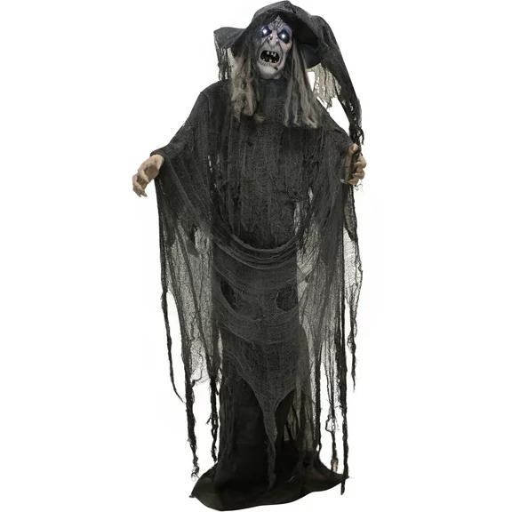 Haunted Hill Farm Animatronic Witch Indoor/Covered Outdoor Halloween Decoration, 69-in.