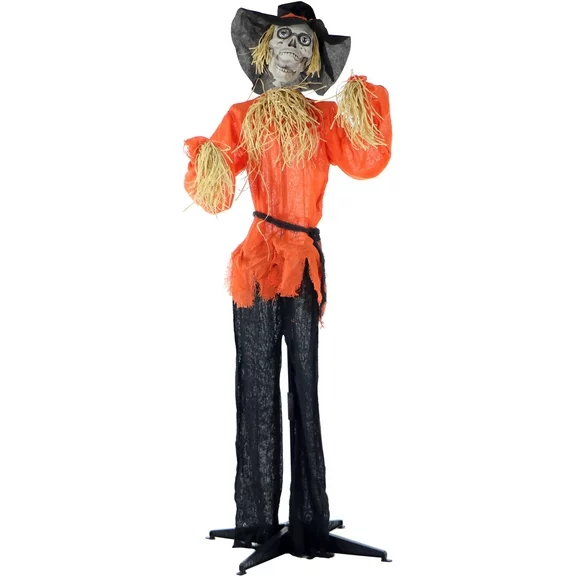 Haunted Hill Farm Life-Size Animated Skeleton Scarecrow Prop With Rotating Head,Multicolor