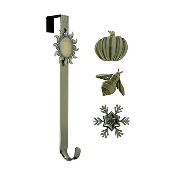 Haute Decor Adjustable Length Wreath Hanger with Bee Icon and More, Brass