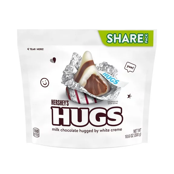 Hershey's Hugs Milk Chocolate and White Creme Candy, Share Pack 10.6 oz