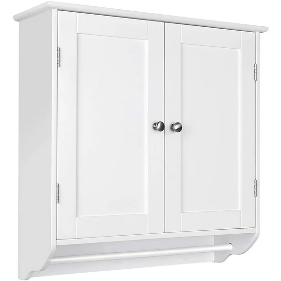 Homfa Bathroom Wall Cabinet,  23.6'' W Over The Toilet Storage Cabinet with Double Door Cupboard and Adjustable Shelf and Towels Bar, White