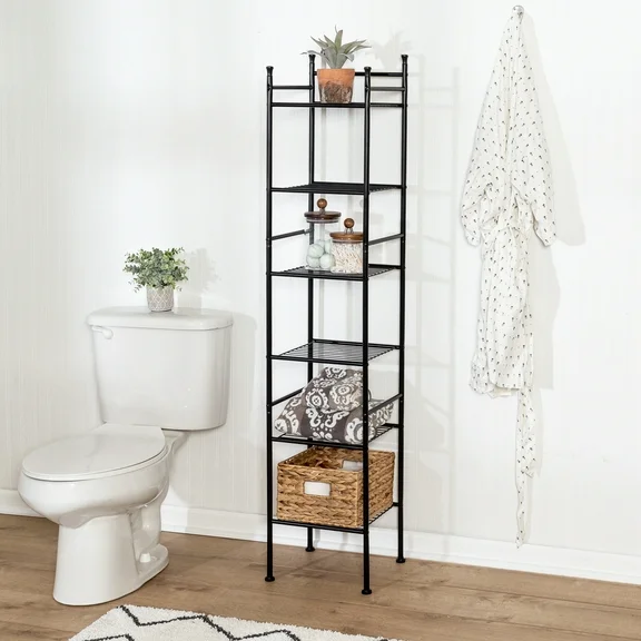 Honey-Can-Do 6-Shelf Steel Bathroom Storage Shelves, Black, Holds up to 10 lb per Shelf
