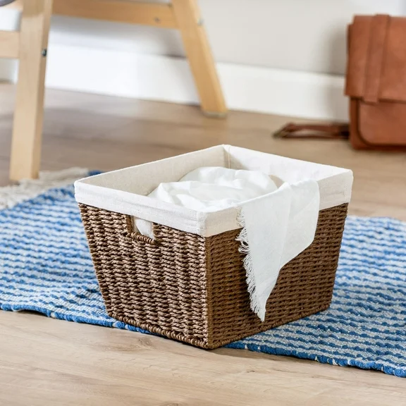 Honey-Can-Do Paper Rope and Steel Storage Basket with Liner, Brown/Natural