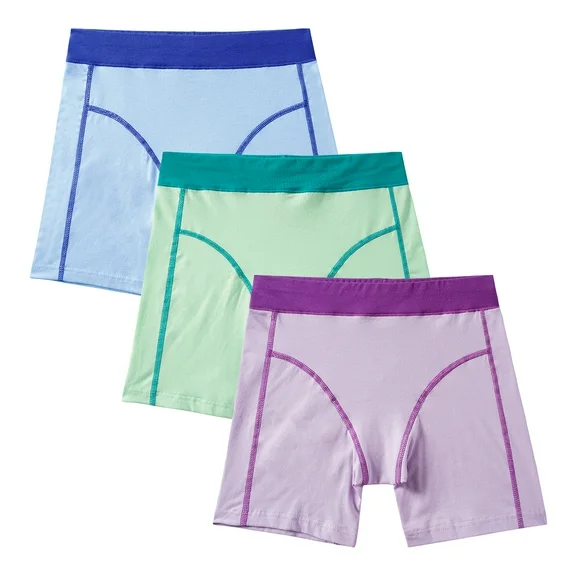 INNERSY Girls Underwear Cotton Girl Panties Boxer Briefs 3 Pack (S, Blue/Green/Purple)