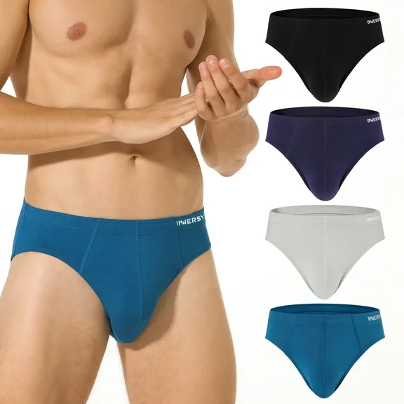 INNERSY Men's Underwear Briefs Soft Comfy Underwear Pack of 4 (M, Black/Blue/Barely White/Dark Indigo)