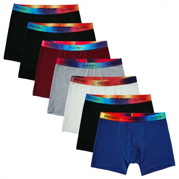 INNERSY Teen Boys' Cotton Underwear Colorful Boxer Briefs Age 8-16 Kids for a Week(L,Basics)
