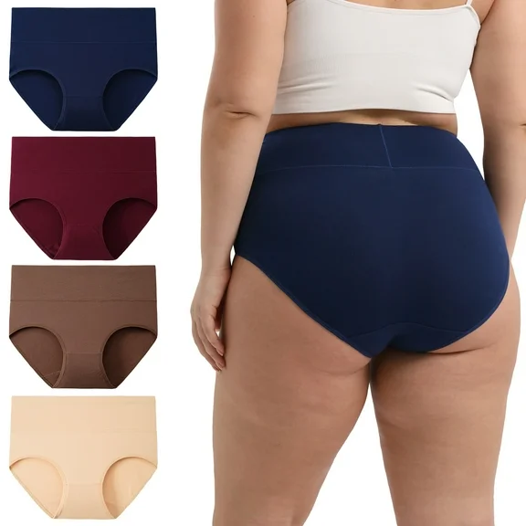 INNERSY Women's Plus Size XL-5XL Cotton Underwear High Waisted Briefs Panties 4-Pack (4XL,Earthy Sunset)