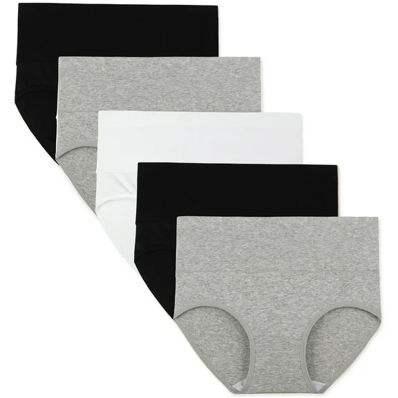 INNERSY Womens Underwear High Waist Cotton Briefs Postpartum Underwear 5- Pack (S, Black/White/Gray)