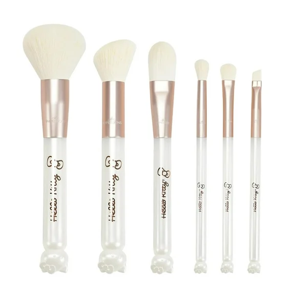 Impressions Vanity Hello Kitty Kawaii Icon 6-Pcs Makeup Brush set, Super Soft Makeup Brushes (White)