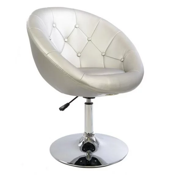Impressions Vanity Antoinette Round Tufted Makeup Desk Chair with 360 Swivel for Bedroom Decor (Silver)