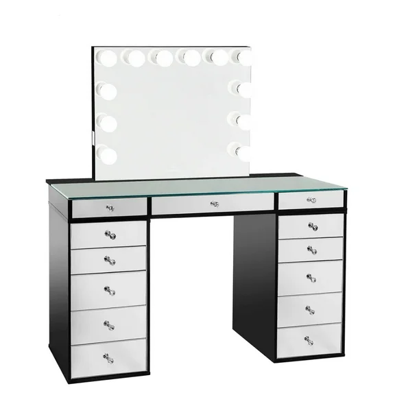 Impressions Vanity Desk, Slay Station Plus 2.0 Makeup Table with Vanity Mirror, Bundle Item (Pro Black)