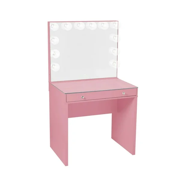 Impressions Vanity Desk SlayStation Mini Dressing Table with Vanity Mirror with Lights, Bundle (Pink)