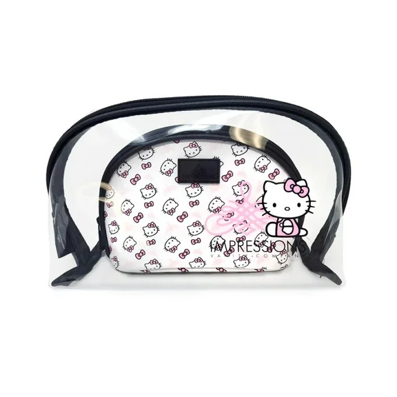 Impressions Vanity Hello Kitty 2 Pcs Nested Clutch Purses, Waterproof Travel Makeup Bag (White)