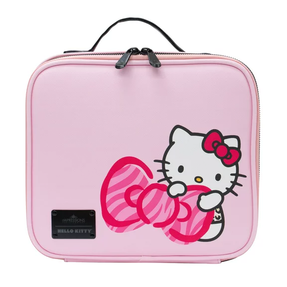 Impressions Vanity Hello Kitty Cosmetic Bag with Faux Leather, Travel Toiletry Bag (Pink Animal)