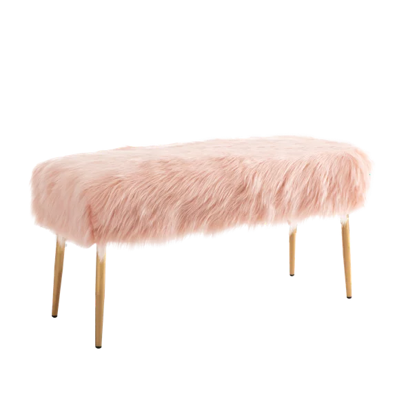 Impressions Vanity Layla Bench with Cushioned Seat, Modern Home Decor Ottoman Stool (Pink Faux Fur)