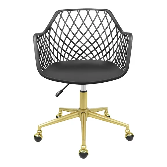 Impressions Vanity Robin Swivel Makeup Vanity Chair, Backrest with 5 Wheel Base Armchair (Black)